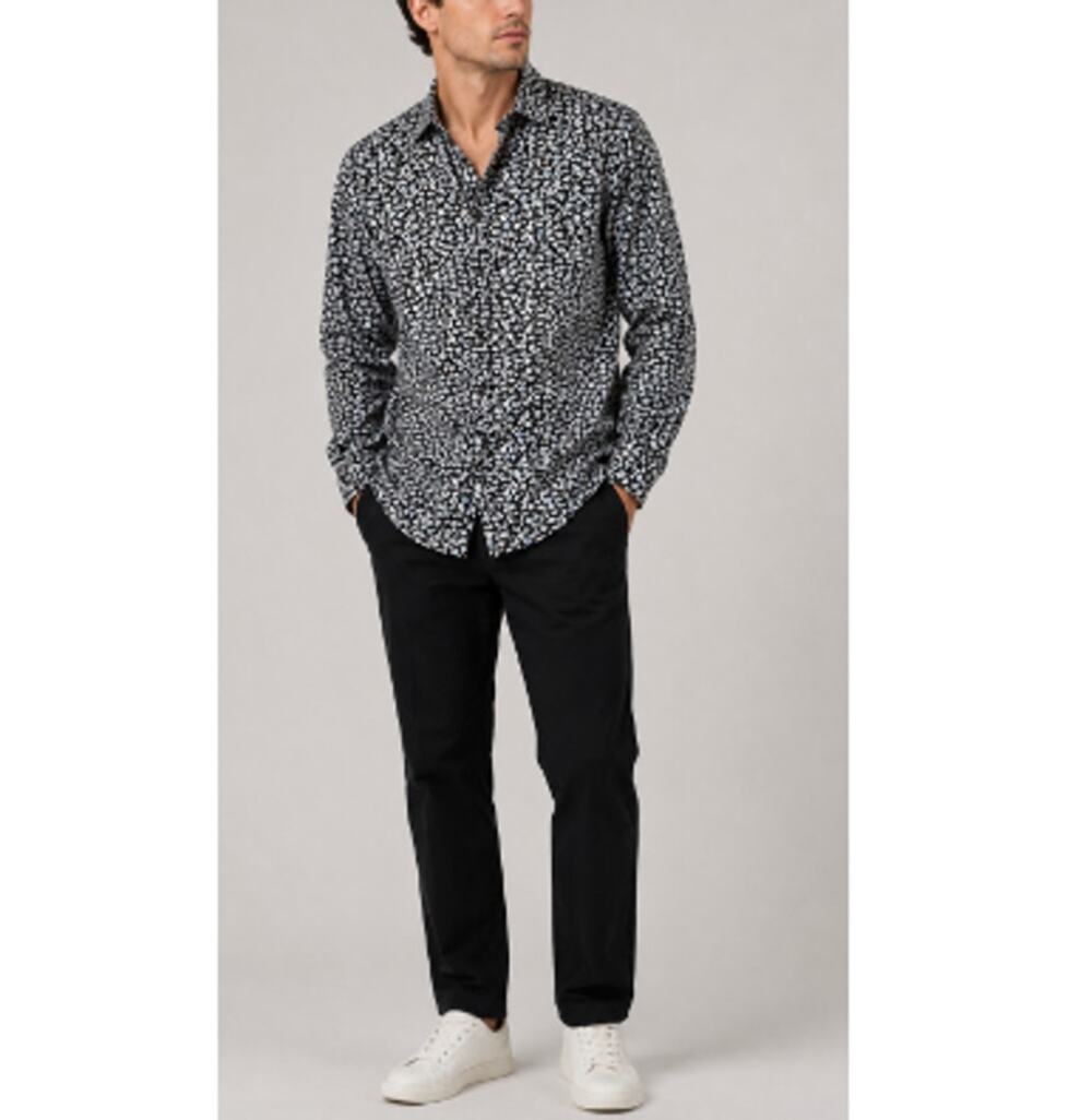 New MBX Men's Black Long Sleeves Collared Neckline Floral Print Shirt Size XL